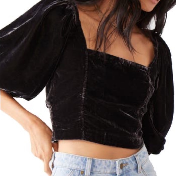 NWT Free People Black Velvet Marie Open Back Top M - Picture 1 of 7